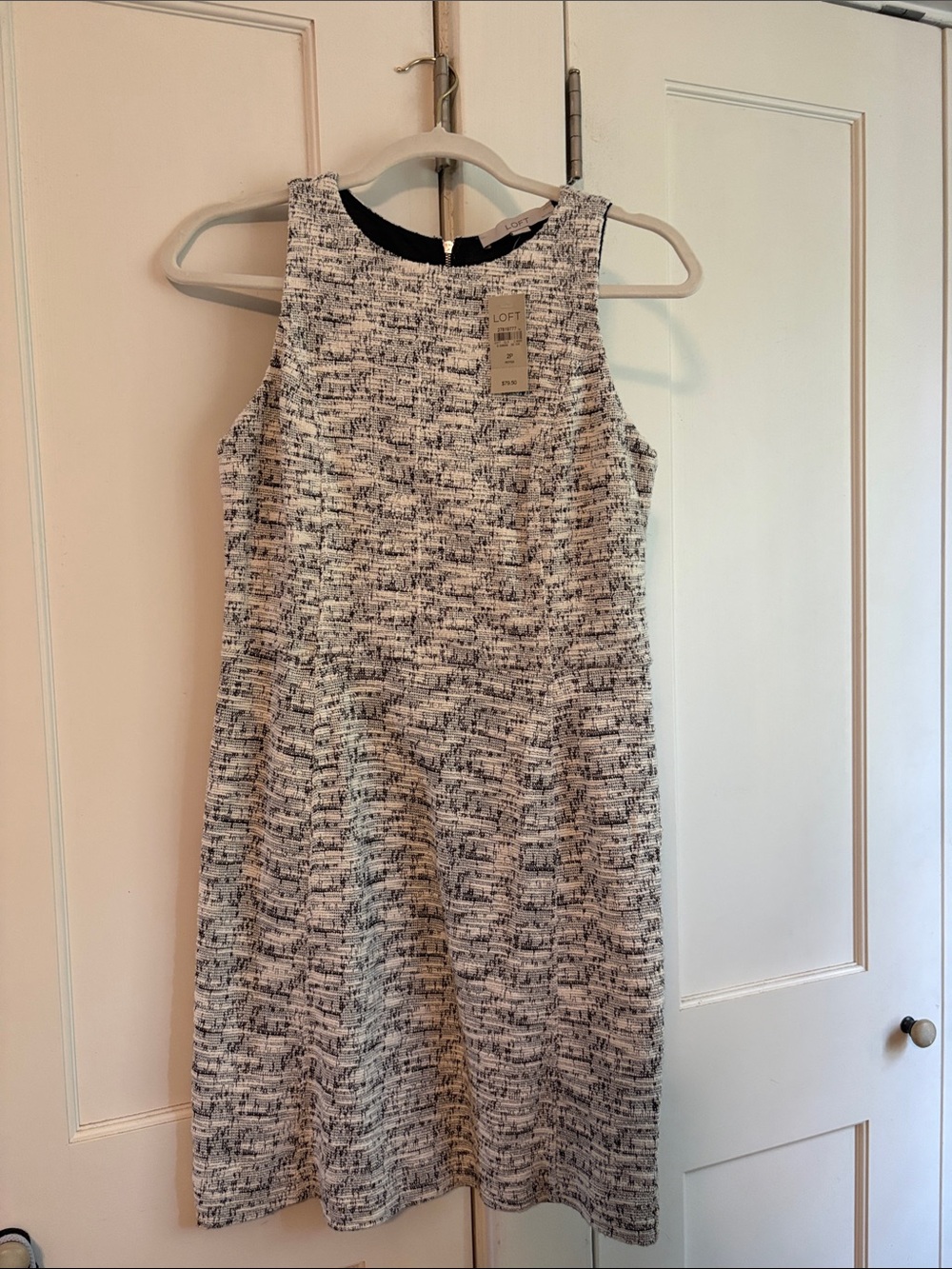 LOFT Black & White Sleeveless Tweed A-Line Dress